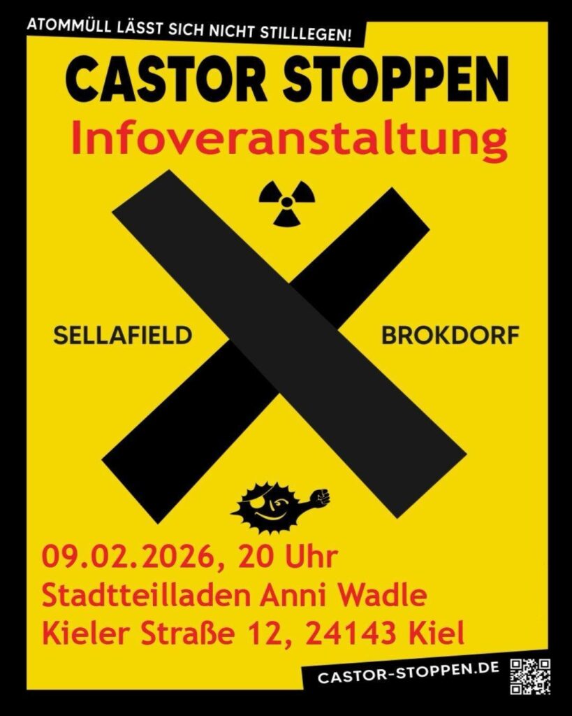 Castor stoppen - Infoveranstaltung schwarzes X auf gelbem Grund